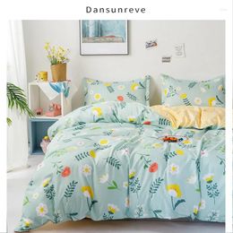 Bedding Sets Dansunreve Floral Duvet Cover Plaid Flat Sheet Pillow Case Set Pink Green Yellow Pastoral Home Textile