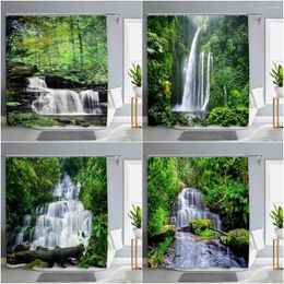 Shower Curtains Modern 3D Forest Curtain Rainforest Waterfall Outdoor Mountain Spring Jungle Landscape Bathroom Decor Washable