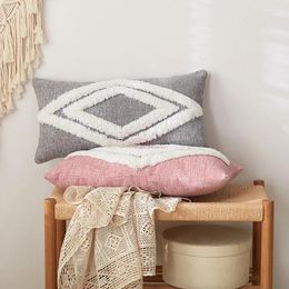 Pillow Cover 30x50cm Pink Grey Moroccan Style Tuft Tassels Handmade Decoration Diamond For Sofa Bed