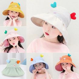 Berets Empty Top Kids Sunshade Hat Wide Eave Multicolor Cartoon Heart Sunscreen UV Protection Adjustable Ultraviolet-proof Sun