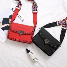 Bag Rivet Female Handbags 2024 Black Red Solid Color Women Single Shoulder Messenger Bags Brand Crossbody