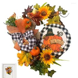 Decorative Flowers Sunflower Wreath Thanksgiving Day Pumpkin Front Door Colorful Garland With Wooden Sign Portable Farmhouse