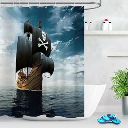 Shower Curtains Bathroom Waterproof Fabric Curtain Set Hooks Pirate Ship On The High Seas