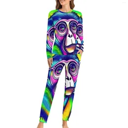 Women's Sleepwear Funny Monkey Pyjamas Cute Animal Print Romantic Pyjama Sets Womens Long-Sleeve Casual Loose Home Suit 4XL 5XL 6XL