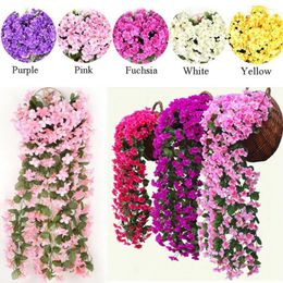 Decorative Flowers 1pc Artificial Flower Vine 85cm White Pink Yellow Fuchsia Purple Red Ivy Hanging Garland Plants For Wedding Home