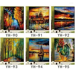 Window Stickers Custom Size Pintura Vitral Static Cling Film Landscape Architectural Painting No Gule Glass Opaque 90x80cm