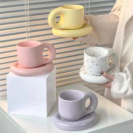 Mugs Nordic Modern Ceramic Coffee Cups And Plates Korean Ins Cute Trendy Chubby Cup Office Makron Color Spotted Texture Couple