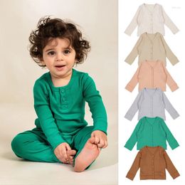 Jackets Spring Autumn Boy Girl Baby Cardigan Tops Children Fashion Ribbed Modal Cotton Long Sleeves Coat Kid Solid Pit Striped