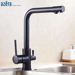 Kitchen Faucets Azeta Modern Black Brass Sink Tap 360 Degree Rotat With Water Purify Feature Drinking 3 Way Faucet AT7208B