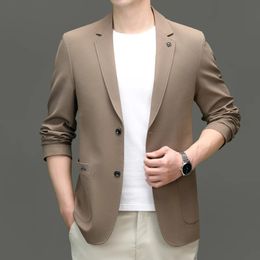 Spring Autumn Mens Blazers Gray Black Blue Khaki Notched Collar Suit Jacket Man Stylish Outfits Office Fashion OOTD Attire 240507