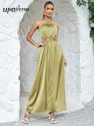 Casual Dresses Sexy Women's Summer Satin Long Spaghetti Strap Sleeveless Hollow Out Design Loose Maxi Dress Evening Club Party Vestidos