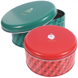 Storage Bottles 2 Pcs Christmas Tin Box Cookie Cocoa Crisp Can With Lid Jar Brittle Biscuit Containers Tinplate