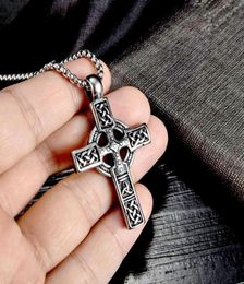 Pendant Necklaces Vintage Viking Celtic Knot Pattern Cross Necklace Men Stainless Steel Chain Jewelry Amulet WholePendant5421819