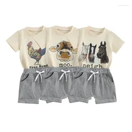 Clothing Sets 0-3Y Toddler Kids Baby Boys Summer Clothes Cartoon Animal Print Short Sleeve T-shirts Solid Shorts Loose Casual Outfits