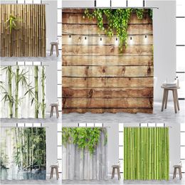 Shower Curtains Bamboo Curtain Forest Green Leaf Plant Zen Ink Painting Art Modern Polyester Fabric Bathroom Decor