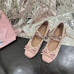 Valention bow shoes Designer Satin ballerinas with tone-on-tone studs ballet women shallow rivet fairy flat bottoms womens heel SUQZL