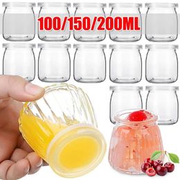Storage Bottles 100/150/200ml Clear Glass Food Bottle With Lid Pudding Yoghourt Container Milk Jams Jelly Mousse Honey Spice Jars Mini Cup