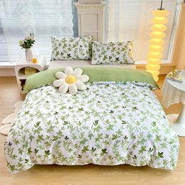 Bedding Sets Summer Modern Simple Home Textile Fresh Plant Pattern Fitted Sheet Quilt Cover Pillow Set 4pc