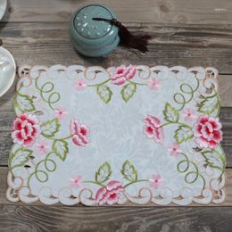 Table Mats Rose Flower Embroidery Place Mat Cloth Wedding Christmas Dining Placemat Kitchen Decoration And Accessories