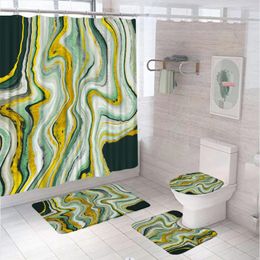 Shower Curtains Marble Curtain Sets Emerald Green Gold Modern Abstract Bathroom Non-Slip Bath Mats U-Shaped Rug Toilet Lid Cover
