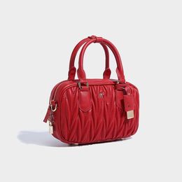 Borsa da bowling portatile in pelle vera da donna genuina bowling bowbag borsetta avanzata semplice con la moda con la moda con spalla da cuscino da tracolla