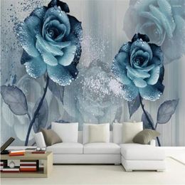 Wallpapers Custom Wallpaper Blue Beautiful Flower Sofa TV Background Wall Living Room Bedroom 3d Decoration