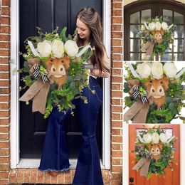 Decorative Flowers Adorable Highlands Cow Wreath 17 Inch Spring Decoration With Small Fall For Indoors Outside Wreaths Front Door