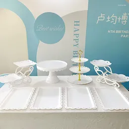 Decorative Plates Birthday Decoration Dessert Table Display Shelf European Style Buffet Tea Break Plastic Cake Dim Sum Tray