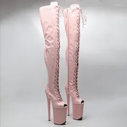 Boots Leecabe 23CM/9inches Patent Upper Women Fashion High Heel Platform Open Toe Thigh Pole Dance Boot