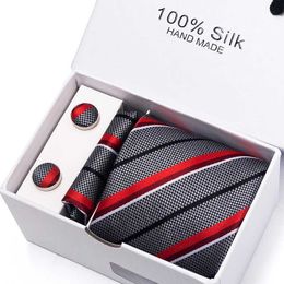 Neck Tie Set Brand 65 Colours Newest style Wholesale Holiday Gift Tie Pocket Squares Cufflink Set Necktie Box Men Dot Wedding Accessories