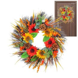 Decorative Flowers Sunflower Wreaths For Front Door Wall Decor Summer Wreath Artificial Rustic Flower