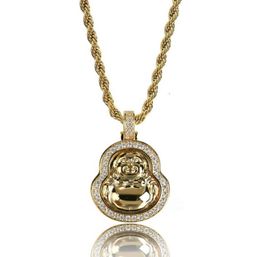 Buddhist Necklace Trendy Fashion 18K Gold Rhodium Plated Maitreya Buddha Pendant Necklace Luxury Bling Zircon Men Necklace6808365