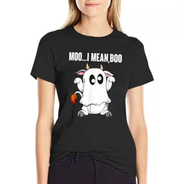 Women's Polos Moo I Mean Boo Funny Halloween Cow Ghost T-shirt Female Shirts Graphic Tees Dress For Women