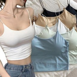 Camisoles & Tanks Fashion Sexy Summer Bra Ice Silk Crop Tops Sports Versatile Strap Vest Top Women Built In Off Shoulder Sleeveless