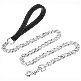 Dog Collars Chain Leash Metal Chrome Plated With Soft Padded Nylon Handle For Small Medium Large Dogs Pet Training Supplies