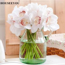 Decorative Flowers 6PCS/Lot Simulation Cymbidium Bunch Artificial Home Decoration Mall Window Display Wedding Pography Ornaments