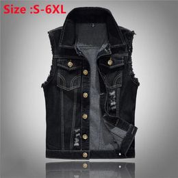 Mens Fashion Jeans Sleeveless Jacket Vest Male Black Blue Denim Man Cowboy Outdoors Waistcoat 240509