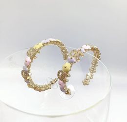 18k gold plated rhinestone hoop earrings Alluring purple light pink flower form Fashion brand designer earrings for women weddi5510368