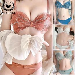 Women's Swimwear Lingerie Push-up Small Chest Top-up Anti-sag No Underwire Adjustable Strapless Non-slip Sexy Bra Cover Set