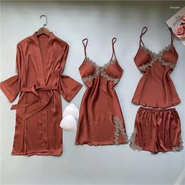 Women's Sleepwear Sexy Embroidery Applique Robe Nightdress Sling Shorts Women Satin Homewear Intimate Lingerie Pyjamas Nightwear With Chest