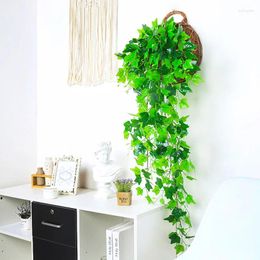 Decorative Flowers Real Touch Artificial Plants Silk Fake Hanging Vine Green Grape Leaves Wall Decor Balcony Home Wedding Garden Decoration