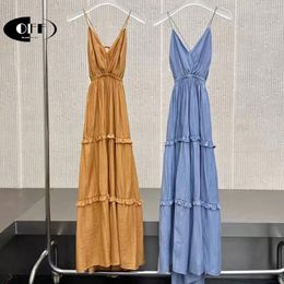 Casual Dresses OFF Fashion Boho Maxi Dress Summer Long V-Neck Sleeveless For Women Zevity Holiday Chic Ruched Sexy Party Y2K