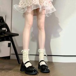 Women Socks Mid-calf Lace Bow Japanese College Style Long For Lolita Shirring Edge Hollow Out Design Cosplay Clothing