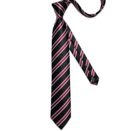 Neck Tie Set Luxury Designer Red Striped Black Silk Tie Set Hanky Cufflinks Wedding Men Accessories Gift For Men Dropshipping
