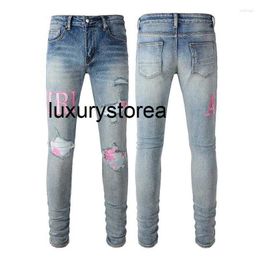 Mens Jeans Man Designer Jean Purple Brand Skinny Slim Fit Luxury Hole Ripped Biker Pants Pant Stack Mens Womens Trend