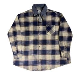 Men's Casual Shirts Japanese high-end blue Chequered denim patchwork shirt CHOS washed brushed mens shirt thin jacket