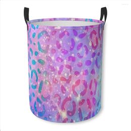 Laundry Bags Basket Colorful-leopard-sparkly Fabric Moving Folding Dirty