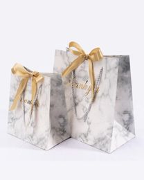 Gift Wrap Marble Style Thank You Printed Gifts Bags Paper with Ribbons Wedding Favors for Guests Baby Shower Birthday Party Decor7253540