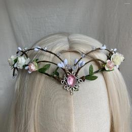 Party Supplies White Flower Fairy Crown - Handmade Rose Woodland Headpiece Forest Elf Elven Floral Circlet For Women Renaissance Cosplay