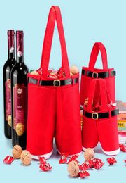 10pcc 2 size Merry Christmas Gift Treat Candy Wine Bottle Holder Santa Claus Suspender Pants Trousers Decor Christmas Gift Bags2764500